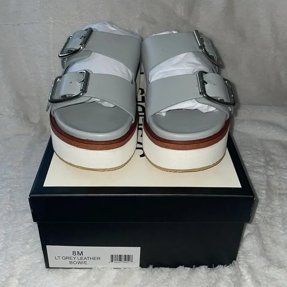 NWT J/SLIDES BOWIE Grey Leather Sandal - Picture 7 of 15